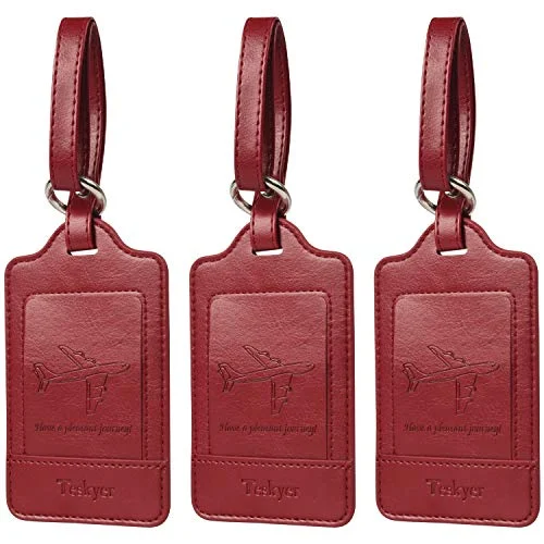 Teskyer Luggage Tags, 3 Pack Premium PU Leahter Luggage Tags Privacy Protection Travel Bag Labels Suitcase Tags