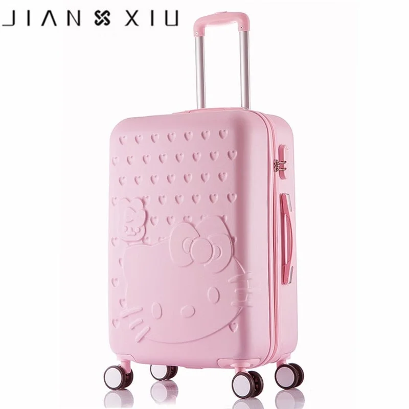 Hello Kitty One Set Abs Pc Luxury Women Rolling Luggage Suitcase Designer 20 Inches High Quality