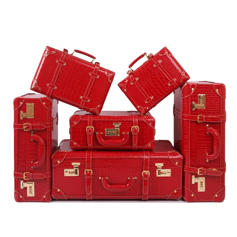 Wholesale!Female Full Red 6Pieces Married Suitcase Sets,Korea Fashion 11 14 15 18 22 24Inches Bride