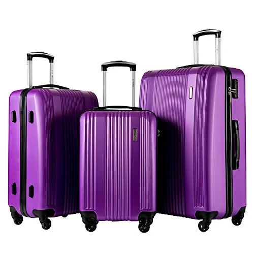 TBWYF Luggage Set 3 Piece Set Suitcase set Spinner Hard shell Lightweight (purple)