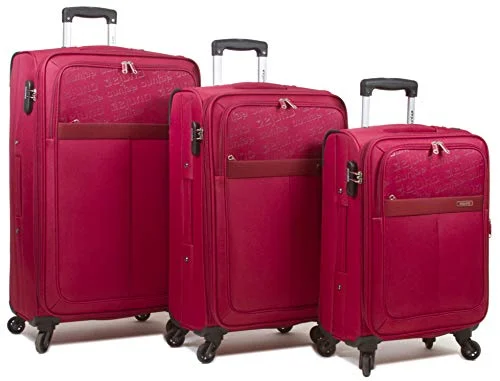 Dejuno Tuscany 3-Piece Lightweight Spinner Luggage Set-Red