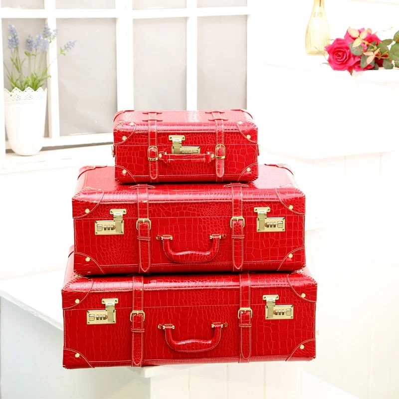 Wholesale!Women Red Crocodile Pu Leather Married Suitcase Sets,Full Red 14 22 24Inches Leather