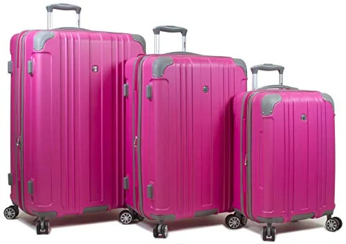 Dejuno Kingsley Abs 3-Piece Hardside Spinner Luggage Set-Pink