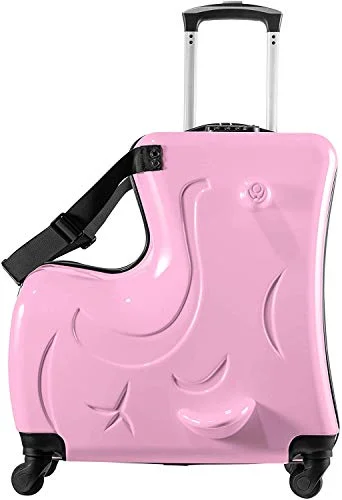 Pink Suitcase kid suitcase kid luggage kid travel Fashionable appearance Rideable Funny suitcase Add fun to the journey kid gift 24in Recommended age 2-12 years old Girl suitcase