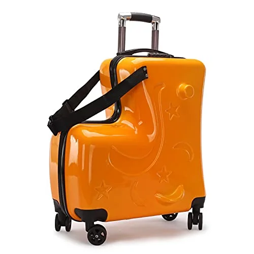 LYNICESHOP 20" Kids Suitcase Luggage Kids Ride On Suitcase Children travel suitcase with Sturdy Spinner Wheels, Good Idea for Kids School Suitcase Increase Travel Fun—Orange