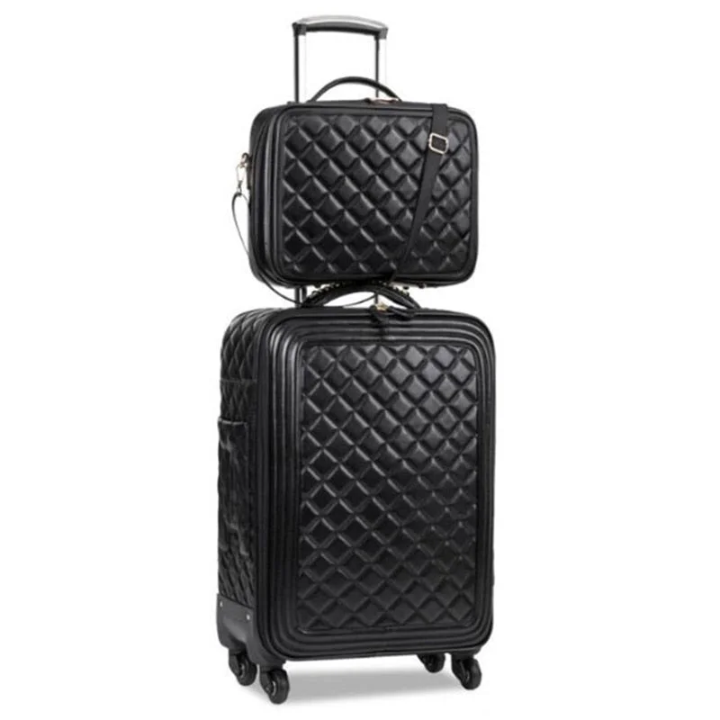 Retro Rolling Luggage Set Spinner Women Trolley Case 24Inch Travel Suitcase Set Wheels 20 Inch Pu