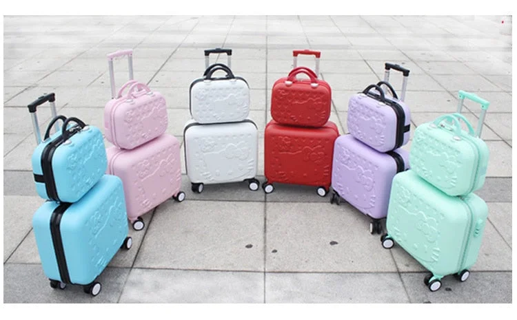 Wholesale!Girls Cute 14 16 Abs Hello Kitty Travel Luggage Sets,High Quality Female Lovely Travel