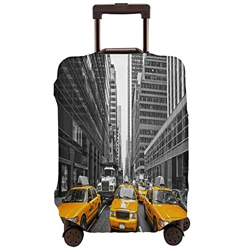 Travel Luggage Cover，New York City Yellow Car，Washable Elastic Durable , With Concealed Zipper Suitcase Protector Fits For 22-24 Inch -M.