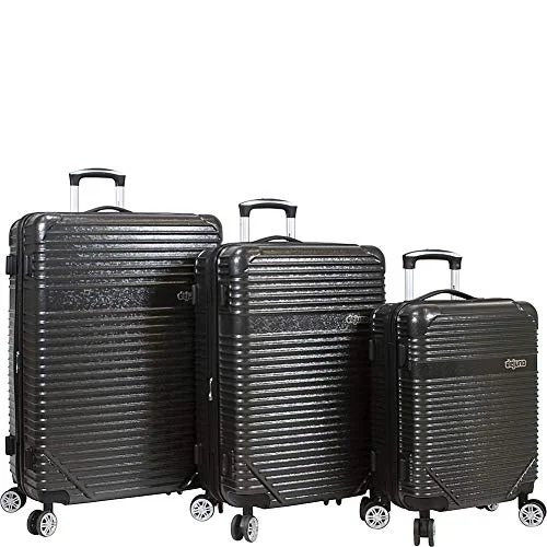 Dejuno Luna Lightweight 3-Piece Hardside Spinner Luggage Set-Black