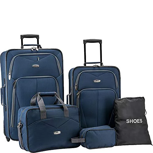 Elite Luggage Whitfield 5 Piece Softside Lightweight Rolling Luggage Set (Navy)