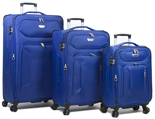 Dejuno Cirrus Lightweight Nylon 3-Piece Spinner Luggage Set-Blue