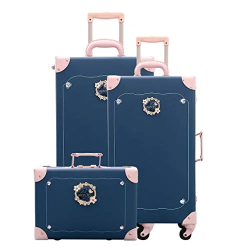 Girls Travel Suitcase Set Leather Luggage Softside Spinner With Silent Wheel 3 Pcs Fairy Blue