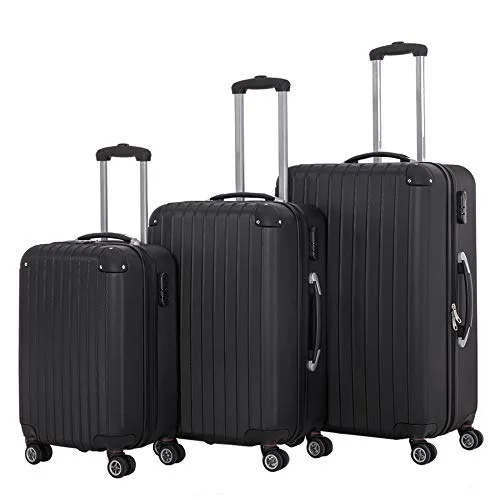 3 Pieces Spinner Luggage Sets black Suitcase Sets Hardshell Lightweight ABS Travel Luggage