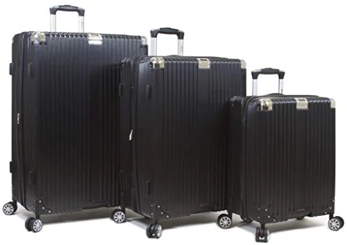 Dejuno Moda Scratch Resistant 3-Piece Hardside Spinner Luggage Set-Black