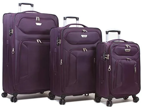 Dejuno Cirrus Lightweight Nylon 3-Piece Spinner Luggage Set-Purple