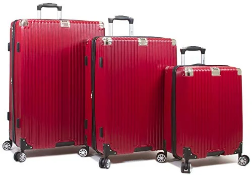 Dejuno Moda Scratch Resistant 3-Piece Hardside Spinner Luggage Set-Red