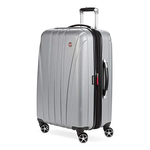 SwissGear 7585 Hardside Spinner Luggage, Silver, Checked-Medium 23-Inch