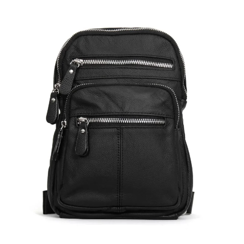 Hot Leathers PUA1158 Black Leather Compact Backpack w/ Zipper Closure